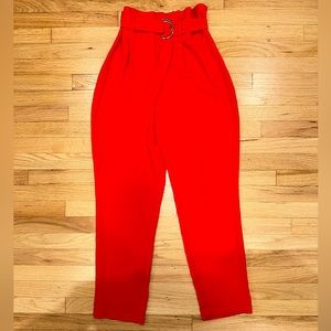 Leith Red Paperbag Waist Crop Pants Size S